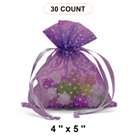 Polka Dot Organza Bags 4 '' x 5 '' Purple Color 30 EACH / PACKAGE