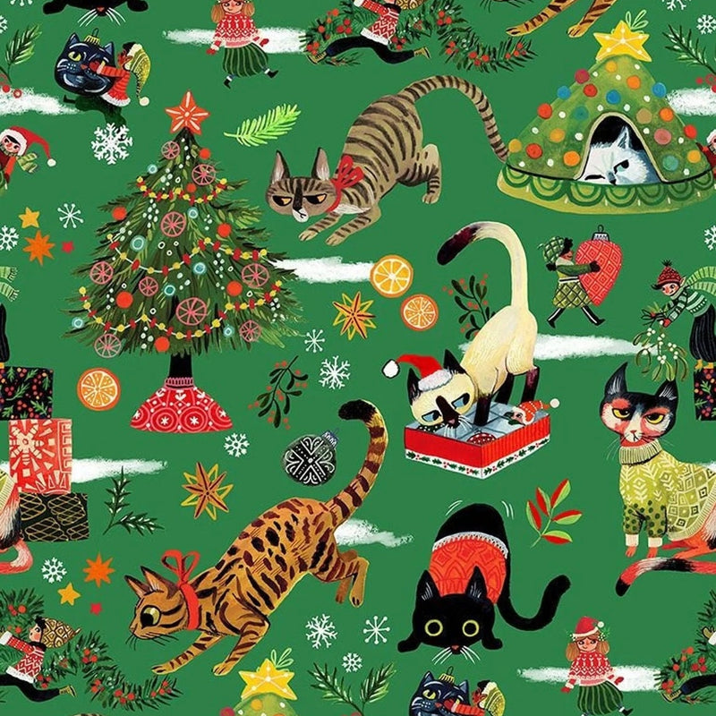 Quilting Cotton Not Ameowsed Pine Pixie Play Bunny Print Dear Stella