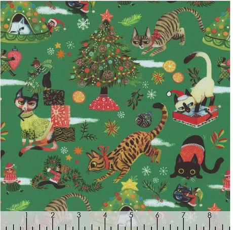 Quilting Cotton Not Ameowsed Pine Pixie Play Bunny Print Dear Stella