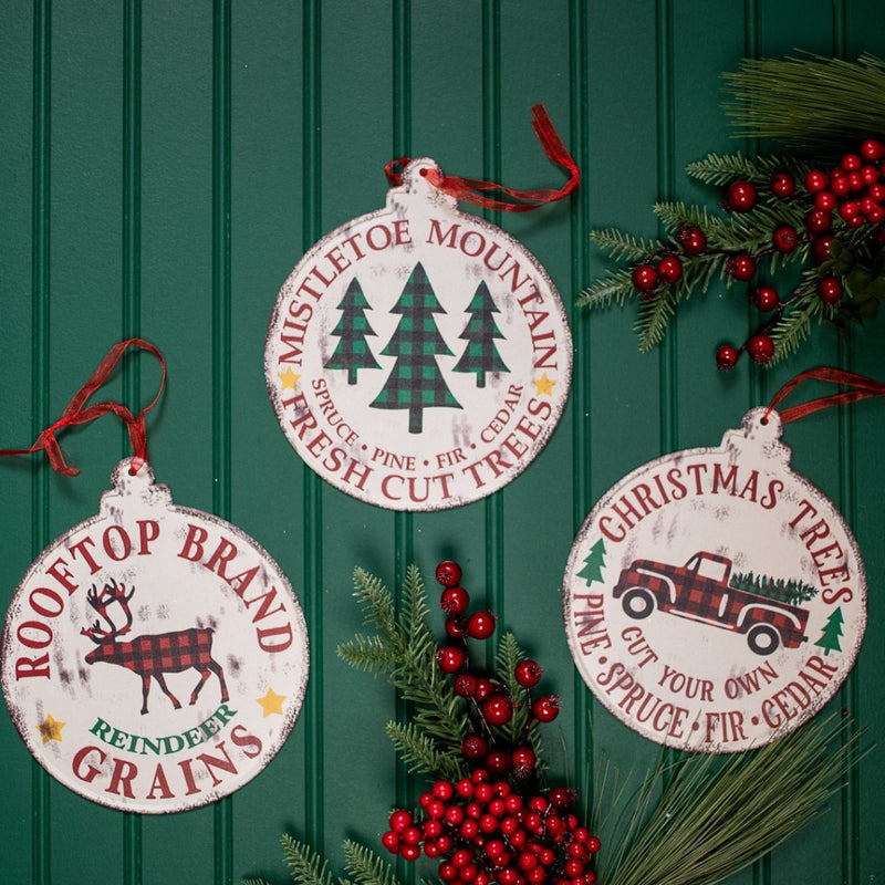 Buffalo Check Metal Christmas Ornament 7.5 Inch Farmhouse Decor