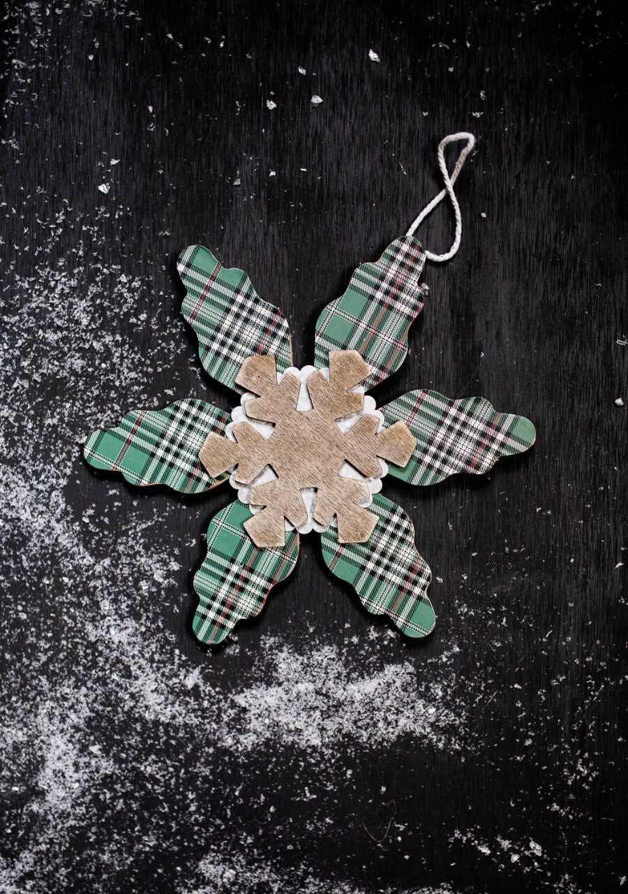 Plaid Snowflake Christmas Ornament 8 Inch Farmhouse Tree Decor