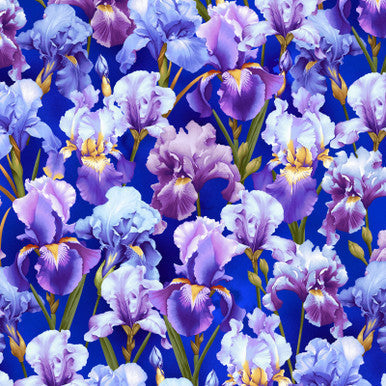 Cotton Fabric Deep Purple Irises Blissful Blooms 43/44"
