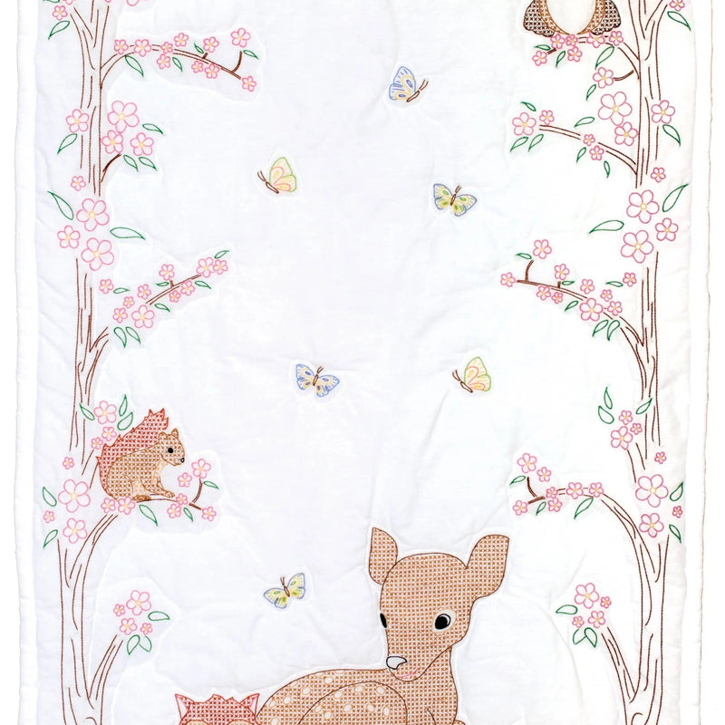 Cotton Poly Broadcloth Deer & Friends Crib Quilt Top 40in x 60in