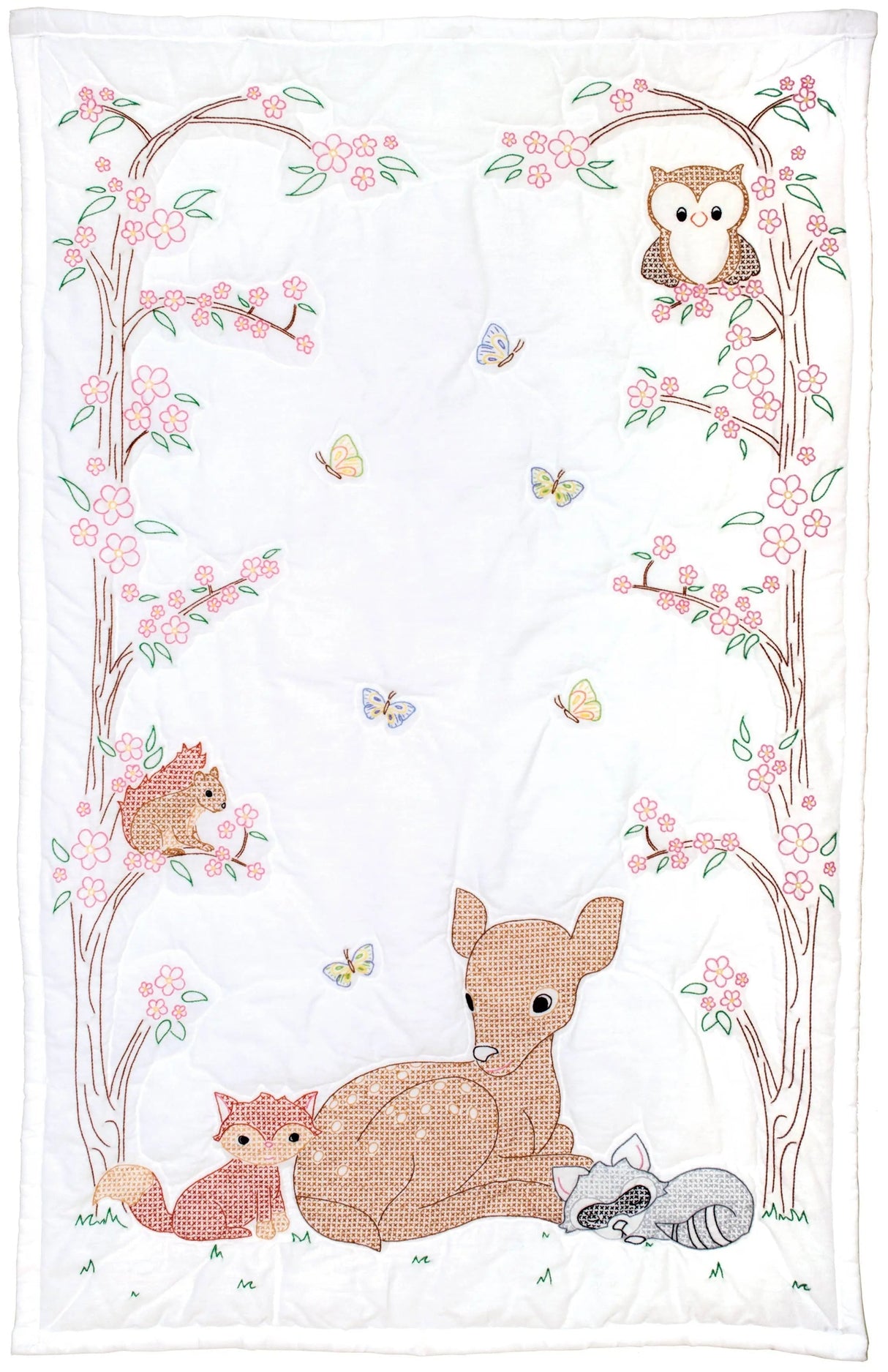 Cotton Poly Broadcloth Deer & Friends Crib Quilt Top 40in x 60in