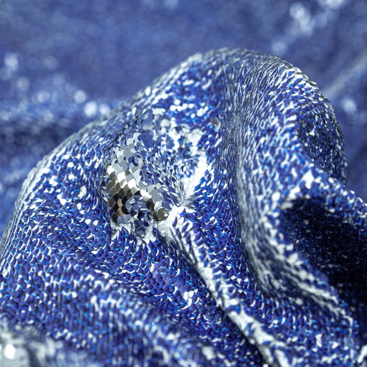 Denim Printed Flip Sequin On Spandex Fabric - Blue Denim Print, 58/60" Width (1 Yard)