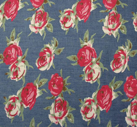 Denim Printed 1D517 Denim Fabric - Blue Pink Print, 58/60" Width
