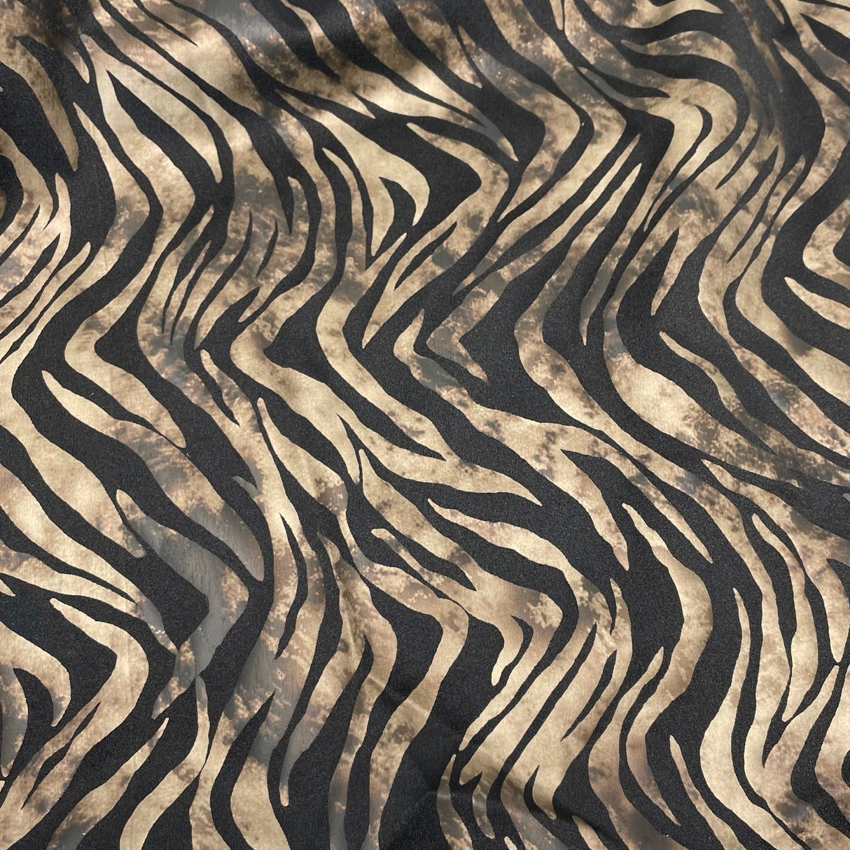 Desert Zebra Nylon Spandex Fabric - Foil Printed Zebra Pattern, 56" Width (1 Yard)
