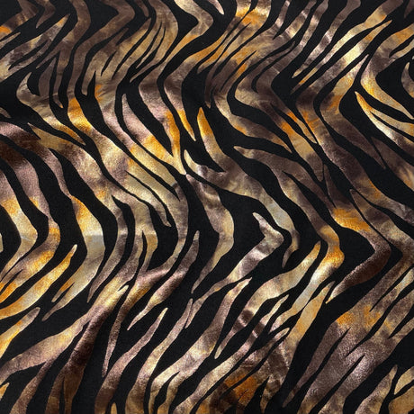 Desert Zebra Nylon Spandex Fabric - Zebra Foil Print, 56" Width (1 Yard)