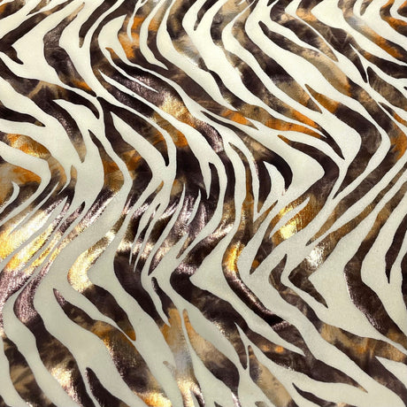 Desert Zebra Nylon Spandex Fabric - Foil Printed Zebra Pattern, 56" Width (1 Yard)