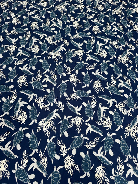 Printed Nylon Spandex Navy Turtle