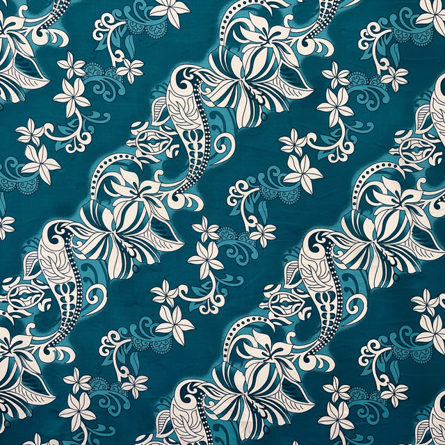 Peachskin Fabric Diagonal Hibiscus Plumeria Sea Turtle Swirl