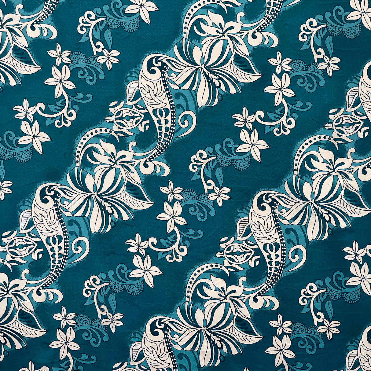 Diagonal Hibiscus Plumeria Sea Turtle Swirl Design Peachskin Fabric - Gray, Teal, Yellow, Orange, Red, Green, Purple, Royal, 45" Width (1 Yard)