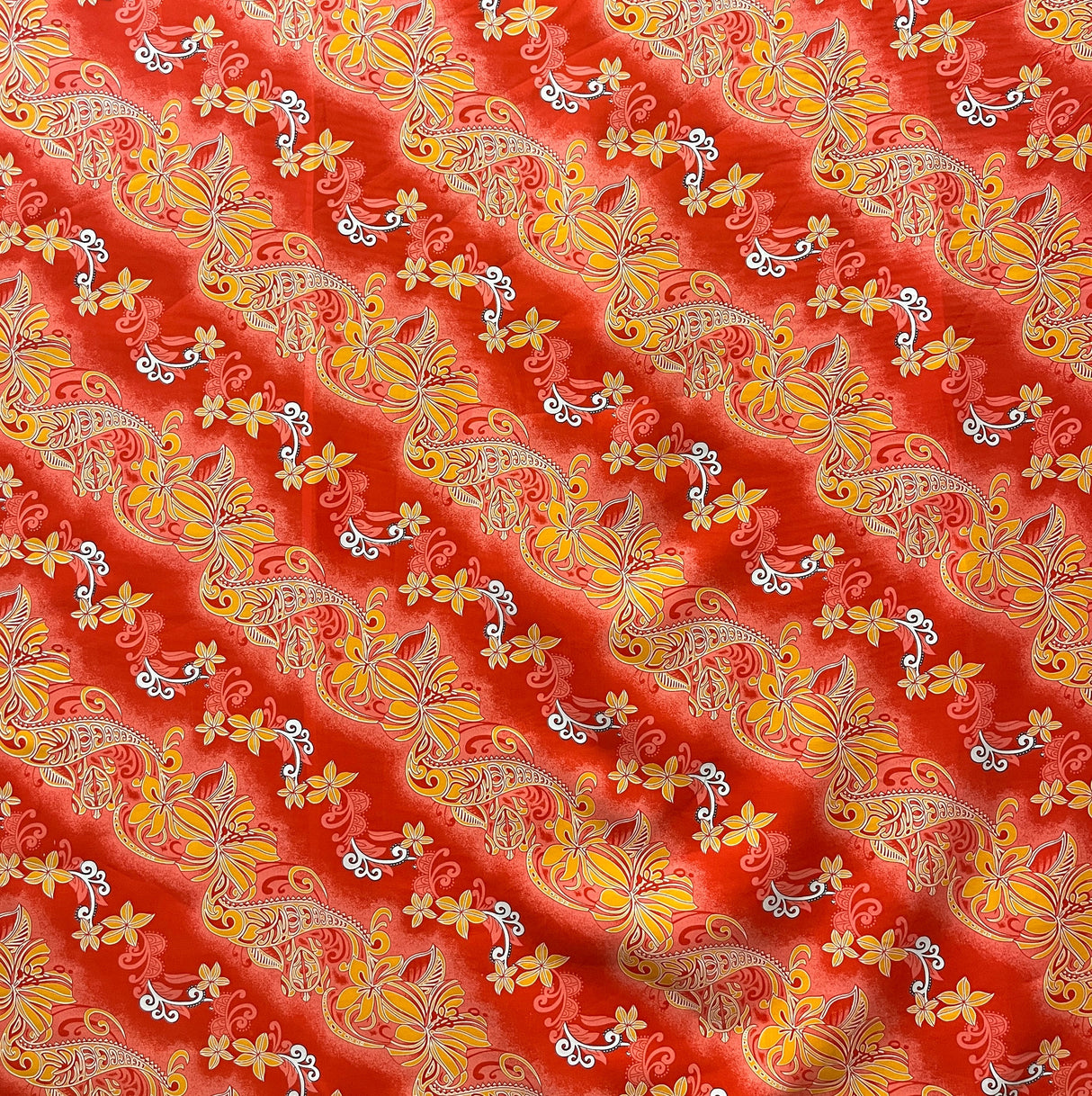 Diagonal Tiare Lei Polyester Fabric - Traditional Polynesian Tattoo Print, 36" X 45" (1 Yard)