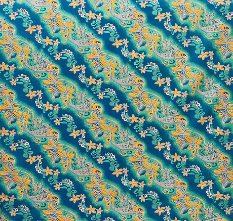 Diagonal Tiare Lei Polyester Fabric - Traditional Polynesian Tattoo Print, 36" X 45" (1 Yard)