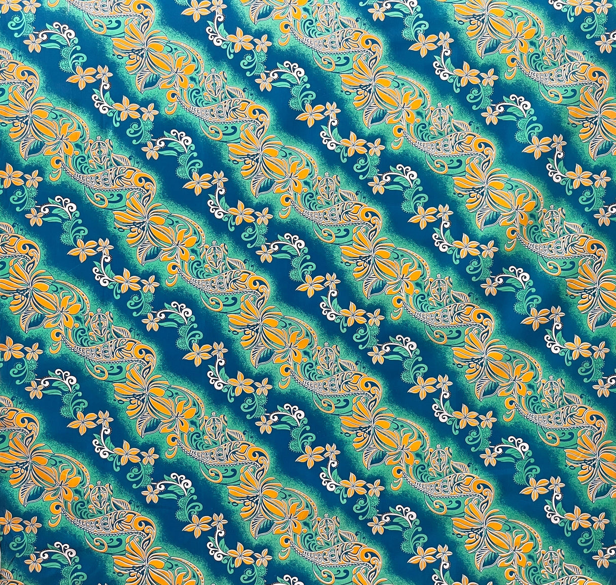 Diagonal Tiare Lei Polyester Fabric - Traditional Polynesian Tattoo Print, 36" X 45" (1 Yard)