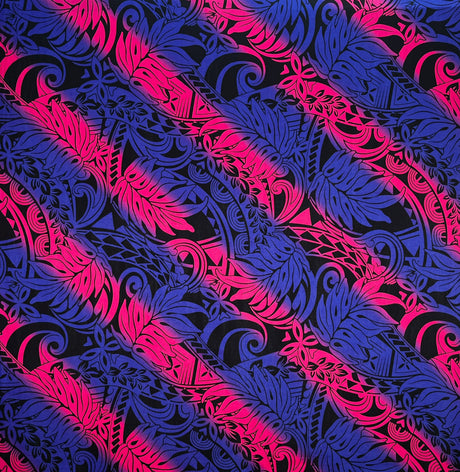 Diagonal Traditional Tattoo Gradient Design With Tropical Leaves Rayon Poplin Fabric - Tropical Leaves, 45" Width (1 Yard)