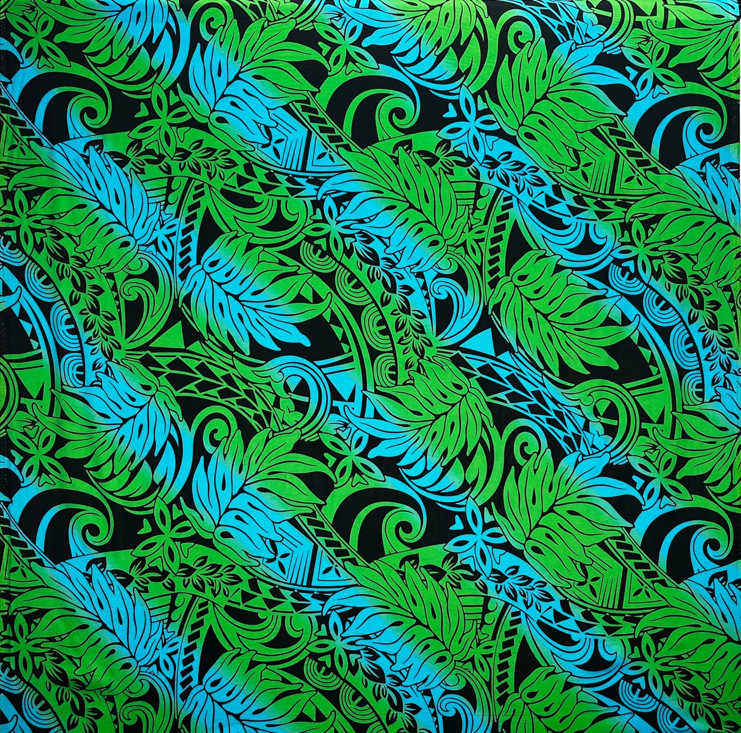 Diagonal Traditional Tattoo Gradient Design With Tropical Leaves Rayon Poplin Fabric - Tropical Leaves, 45" Width (1 Yard)