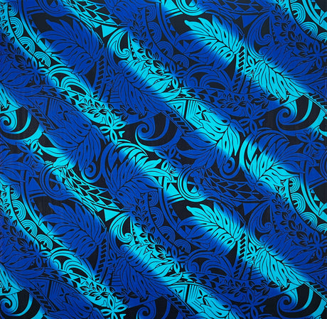 Diagonal Traditional Tattoo Gradient Design With Tropical Leaves Rayon Poplin Fabric - Tropical Leaves, 45" Width (1 Yard)