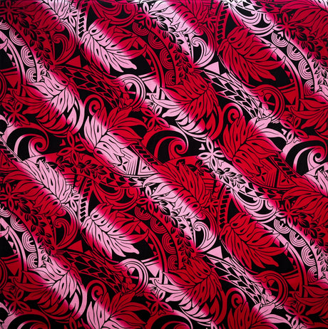 Diagonal Traditional Tattoo Gradient Design With Tropical Leaves Rayon Poplin Fabric - Tropical Leaves, 45" Width (1 Yard)
