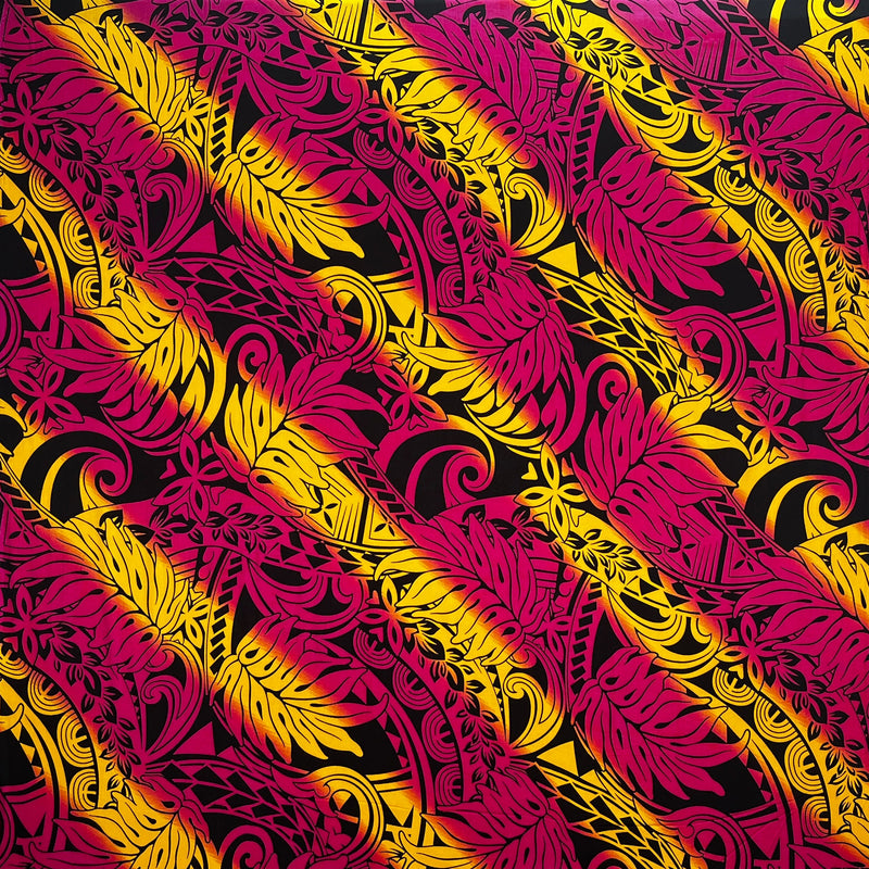 Diagonal Traditional Tattoo Gradient Design With Tropical Leaves Rayon Poplin Fabric - Tropical Leaves, 45" Width (1 Yard)