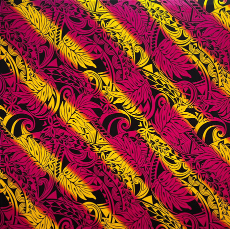 Diagonal Traditional Tattoo Gradient Design With Tropical Leaves Rayon Poplin Fabric - Tropical Leaves, 45" Width (1 Yard)