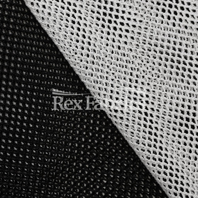 Diamond Crochet Polyester Spandex Fabric - Black/White, Diamond Crochet Mesh, 58/60" Width (1 Yard)
