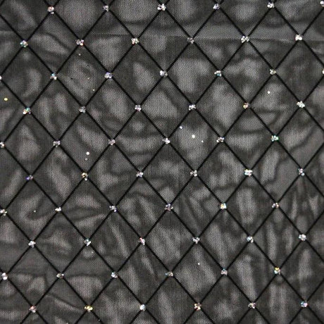 Diamonds Flocked Stretch Mesh Nylon Spandex Fabric - Flocked Glitter Mesh, 58/60" Width (1 Yard)