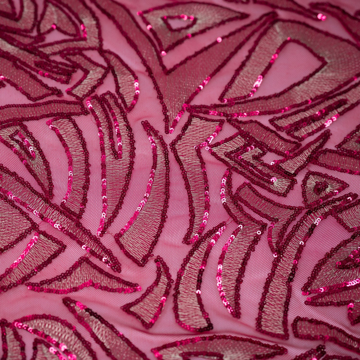 Diana Mesh Sequin Fabric - Cream, Fuchsia, Sequin Embroidered Mesh Fabric, 58" Width (1 Yard)
