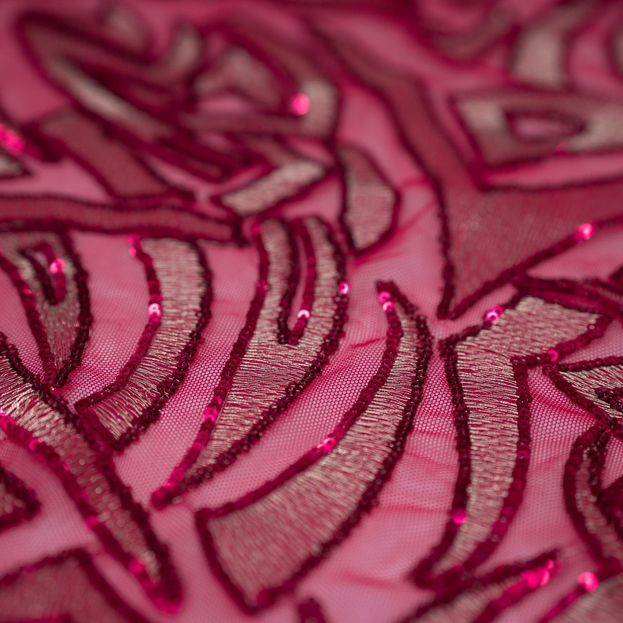 Diana Mesh Sequin Fabric - Cream, Fuchsia, Sequin Embroidered Mesh Fabric, 58" Width (1 Yard)