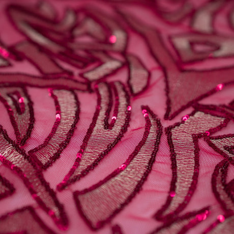 Diana Mesh Sequin Fabric - Cream, Fuchsia, Sequin Embroidered Mesh Fabric, 58" Width (1 Yard)