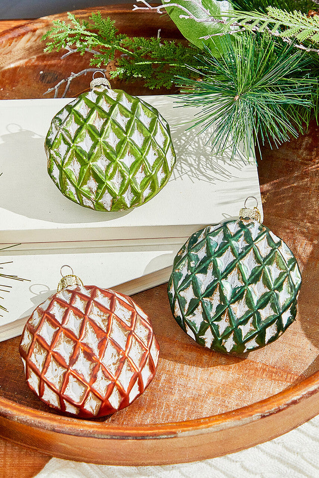 4" Disc Glass Ornament Bronze Green Holiday Decor