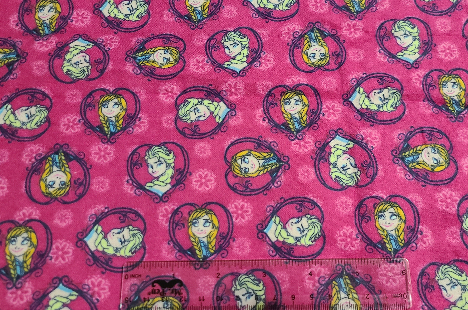 Flannel Fabric Disney Frozen Sisters Anna and Elsa Heart Toss