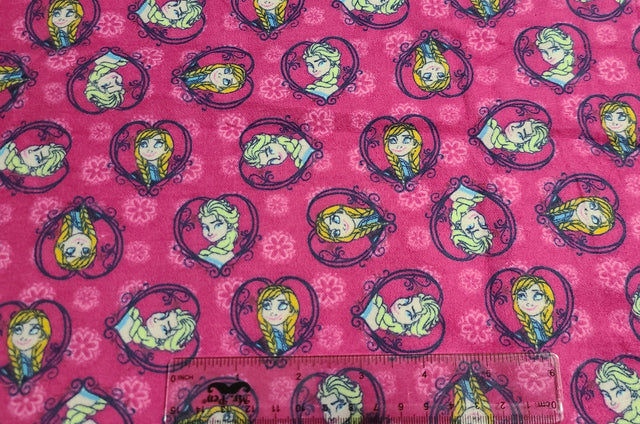 Flannel Fabric Disney Frozen Sisters Anna and Elsa Heart Toss