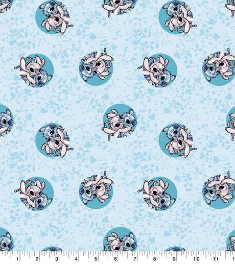 Quilting Cotton Disney Lilo and Stitch Angel Watercolor Blue