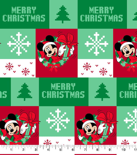 Quilting Cotton Disney Mickey Merry Christmas Present