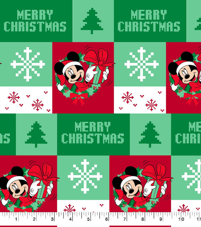 Quilting Cotton Disney Mickey Merry Christmas Present