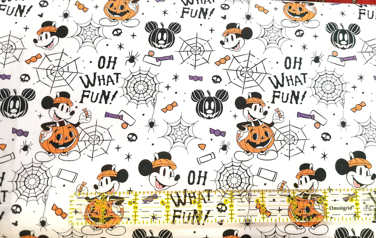 Quilting Cotton Disney Mickey What Fun on White Halloween