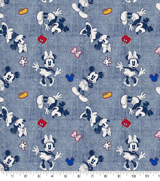 Quilting Cotton Disney Mickey and Minnie Denim Badge Toss