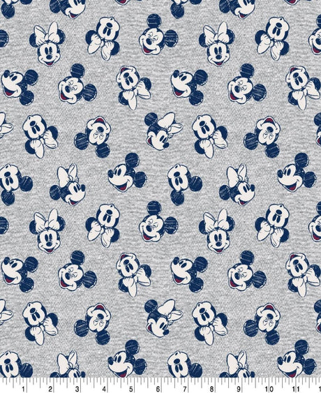 Quilting Cotton Disney Mickey and Minnie Grey Head Toss
