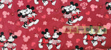 Quilting Cotton Disney Mickey and Minnie Love Valentines Kissing Red Metallic