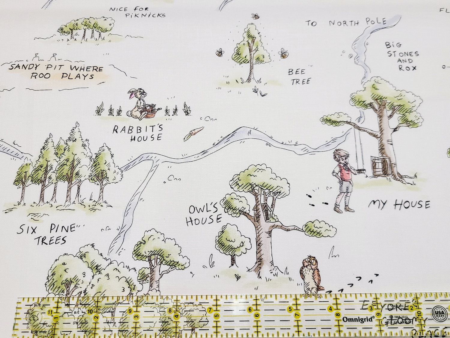 Quilting Cotton Disney Winnie the Pooh Map on White