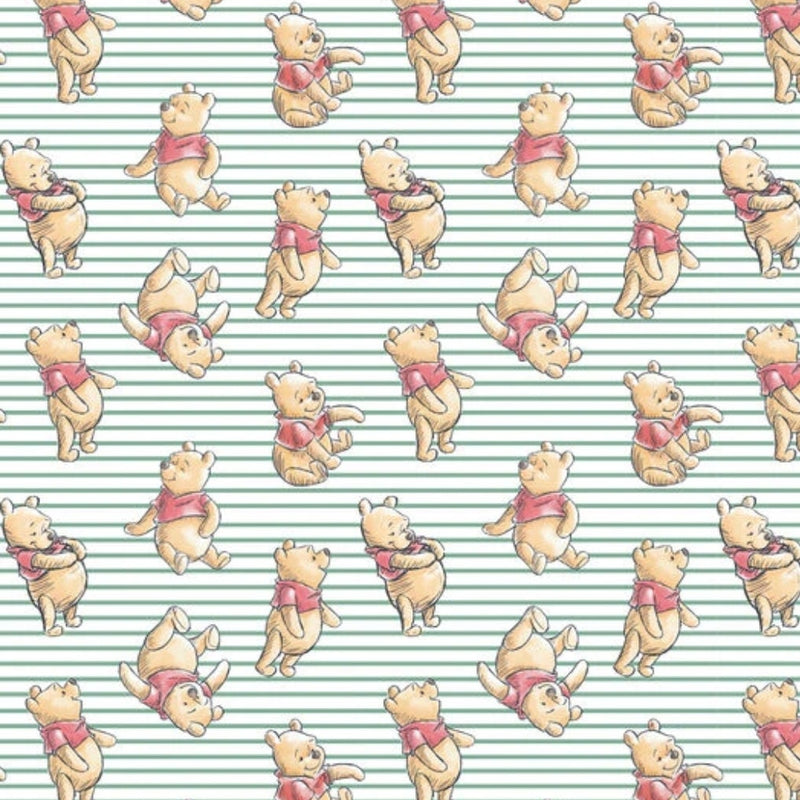 Quilting Cotton Disney Winnie the Pooh on Blue Stripes