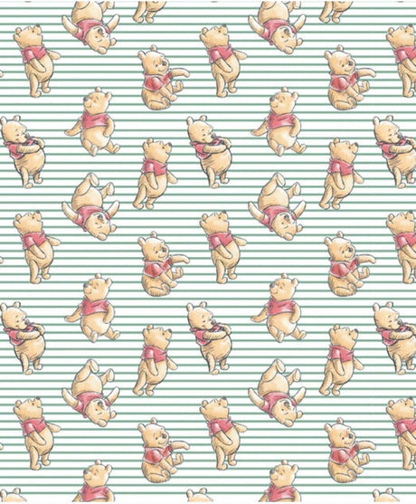 Quilting Cotton Disney Winnie the Pooh on Blue Stripes