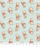 Quilting Cotton Disney Winnie the Pooh on Blue Stripes