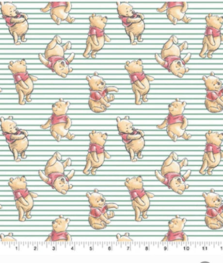 Quilting Cotton Disney Winnie the Pooh on Blue Stripes