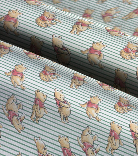 Quilting Cotton Disney Winnie the Pooh on Blue Stripes