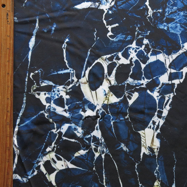 Stretch Woven Dark Navy and Off White Marble Flow Boardshort Fabric