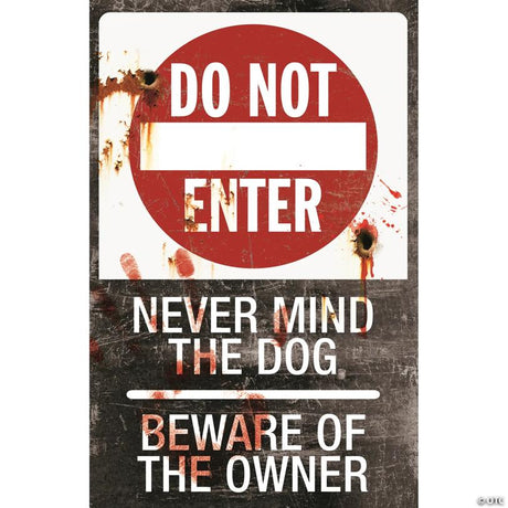 RADYAN Do Not Enter Warning Sign with Blood Stains Halloween Decor for Haunted Displays shown in a clear product image