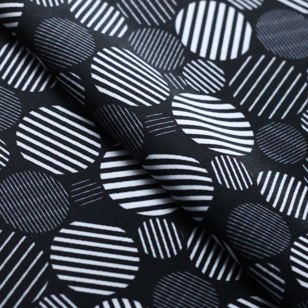 Dots Mix Polyester Spandex Fabric - Black And White Circle Print, 58-60" Width (1 Yard)