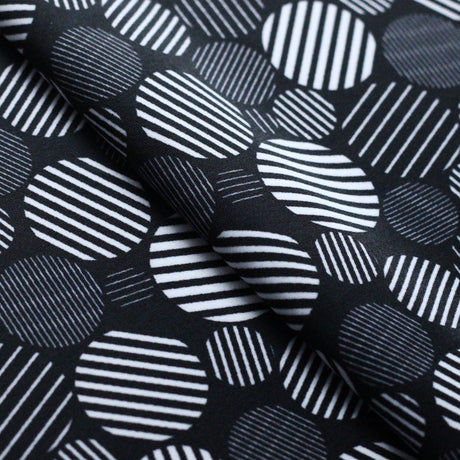Dots Mix Polyester Spandex Fabric - Black And White Circle Print, 58-60" Width (1 Yard)